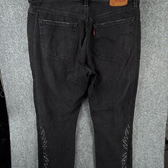 Levis Premium 501 Jeans Black Embellished Studded Denim Charcoal Wash 32x26 - Picture 13 of 16